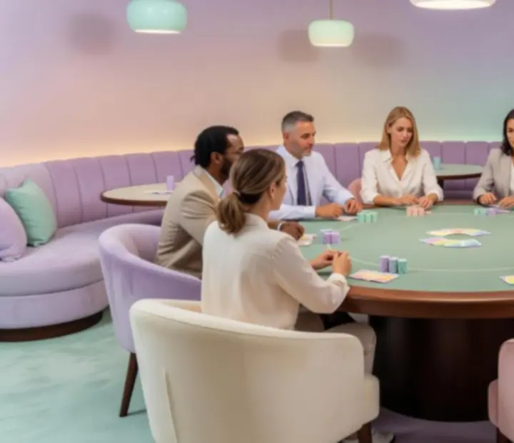 Pastelowe wnętrze Nocavista przygotowane na wieczór pokerowy