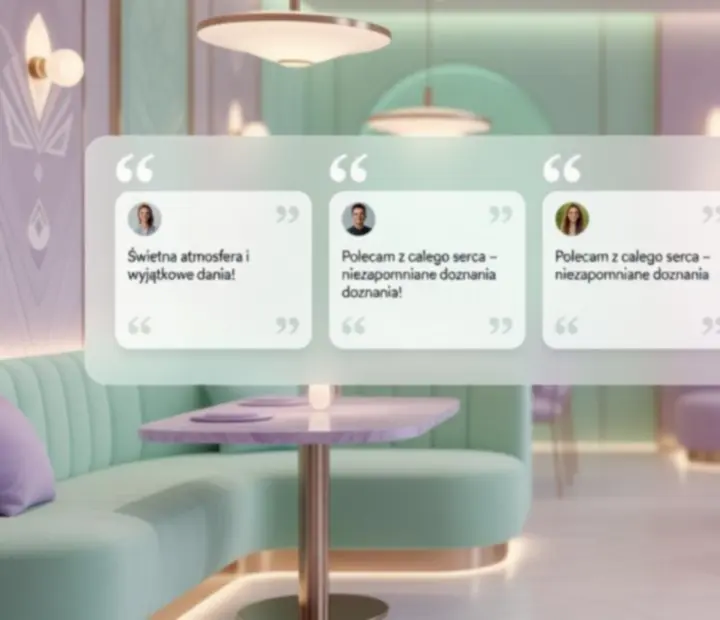 Karty z opiniami gości o atmosferze restauracji Nocavista